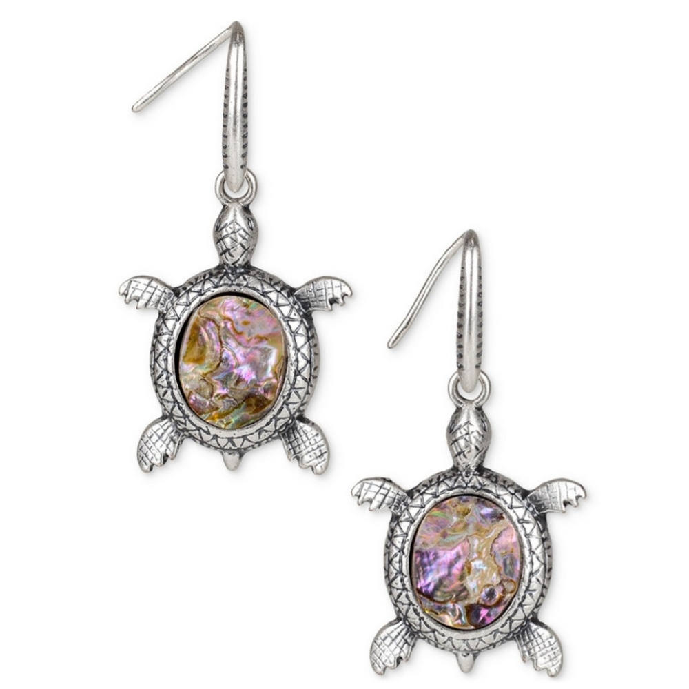PATRICIA NASH SILVER TONE TURTLE SHELL DROP EARRINGS NWT